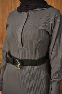 Gizli Düğme Detaylı Elbise Antrasit