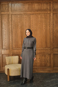 Gizli Düğme Detaylı Elbise Antrasit