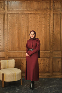 Gizli Düğme Detaylı Elbise Bordo