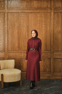 Gizli Düğme Detaylı Elbise Bordo