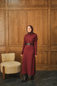 Gizli Düğme Detaylı Elbise Bordo