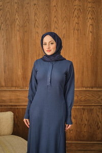 Gizli Düğme Detaylı Elbise İndigo Mavi