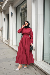 Gizli Düğmeli Apolet Detay Elbise Bordo