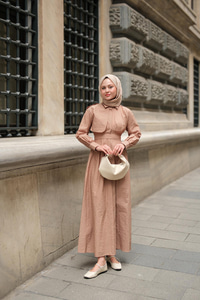 Gizli Düğmeli Apolet Detay Elbise Vizon