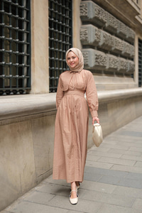 Gizli Düğmeli Apolet Detay Elbise Vizon