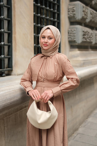 Gizli Düğmeli Apolet Detay Elbise Vizon