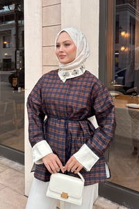 Gizli Düğmeli Bel Bağlamalı Gömlek Lacivert