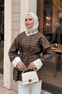 Gizli Düğmeli Bel Bağlamalı Gömlek Yağ Yeşil