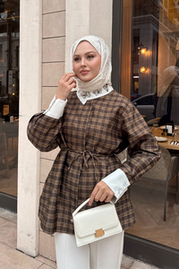 Gizli Düğmeli Bel Bağlamalı Gömlek Yağ Yeşil