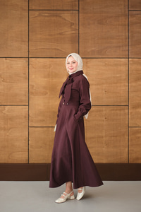 Gizli Düğmeli Çıtçıt Detay Gömlekli Takım Mürdüm