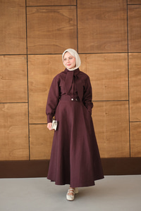 Gizli Düğmeli Çıtçıt Detay Gömlekli Takım Mürdüm