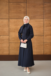 Gizli Düğmeli Çıtçıt Detay Gömlekli Takım Lacivert