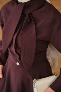 Gizli Düğmeli Çıtçıt Detay Gömlekli Takım Mürdüm