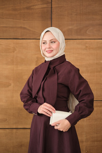 Gizli Düğmeli Çıtçıt Detay Gömlekli Takım Mürdüm