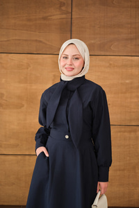 Gizli Düğmeli Çıtçıt Detay Gömlekli Takım Lacivert