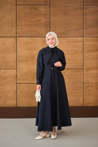 Gizli Düğmeli Çıtçıt Detay Gömlekli Takım Lacivert