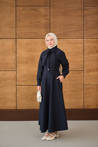 Gizli Düğmeli Çıtçıt Detay Gömlekli Takım Lacivert