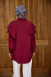 Gizli Düğmeli Fırfır Detay Gömlek Bordo