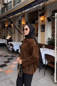 Gizli Düğmeli Kadife Ceket Kahverengi