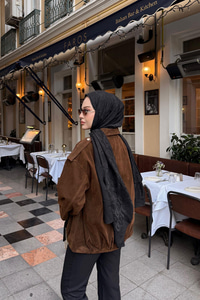 Gizli Düğmeli Kadife Ceket Kahverengi