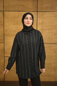 Gizli Düğmeli Ön taş Detay Regular Poplin Gömlek Siyah