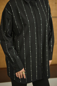 Gizli Düğmeli Ön taş Detay Regular Poplin Gömlek Siyah