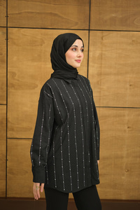 Gizli Düğmeli Ön taş Detay Regular Poplin Gömlek Siyah