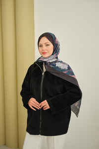 Gizli Fermuar Detay Deri Şeritli Ceket Siyah