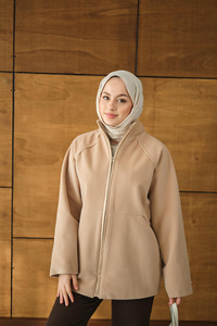 Gizli Fermuar Detay Deri Şeritli Ceket Vizon