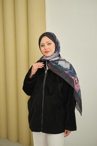 Gizli Fermuar Detay Deri Şeritli Ceket Siyah