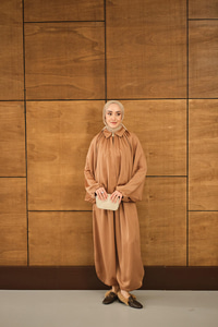 Gizli Fermuar Detay Takım Camel