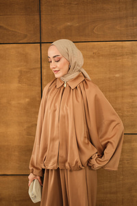 Gizli Fermuar Detay Takım Camel