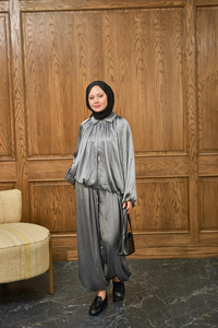 Gizli Fermuar Detay Takım Gri