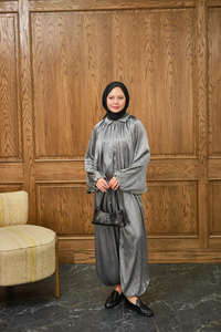 Gizli Fermuar Detay Takım Gri