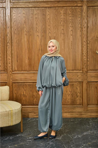 Gizli Fermuar Detay Takım Gri