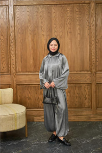 Gizli Fermuar Detay Takım Gri