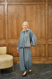 Gizli Fermuar Detay Takım Gri