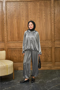 Gizli Fermuar Detay Takım Gri