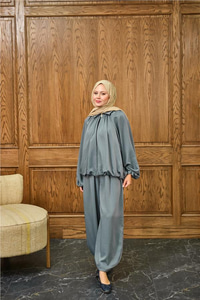 Gizli Fermuar Detay Takım Gri