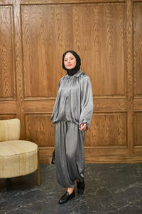 Gizli Fermuar Detay Takım Gri