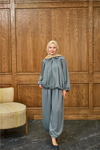 Gizli Fermuar Detay Takım Gri