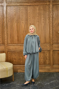 Gizli Fermuar Detay Takım Gri