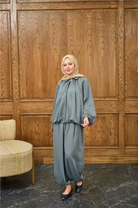 Gizli Fermuar Detay Takım Gri