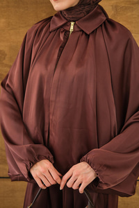 Gizli Fermuar Detay Takım Kahverengi