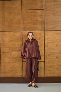 Gizli Fermuar Detay Takım Kahverengi