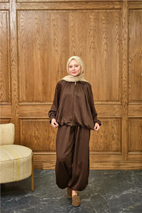 Gizli Fermuar Detay Takım Kahverengi