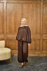 Gizli Fermuar Detay Takım Kahverengi