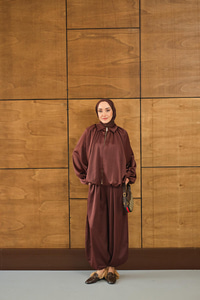 Gizli Fermuar Detay Takım Kahverengi