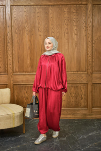 Gizli Fermuar Detay Takım Kırmızı