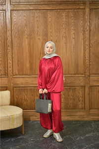 Gizli Fermuar Detay Takım Kırmızı